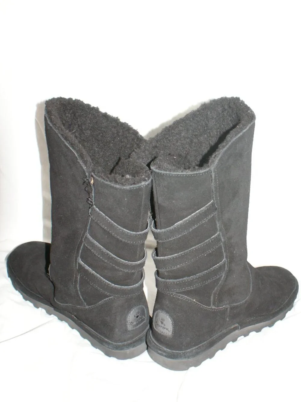 Bearpaw Shearling Black Boot, Moto Style - Size 8 - Well Worn